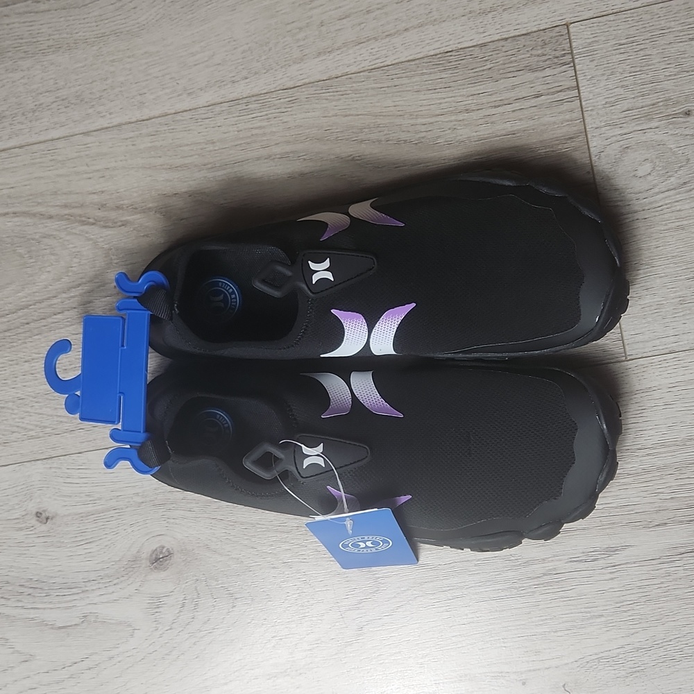 Hurley Black Slip-On Water Shoes with Iridescent Purple Accents